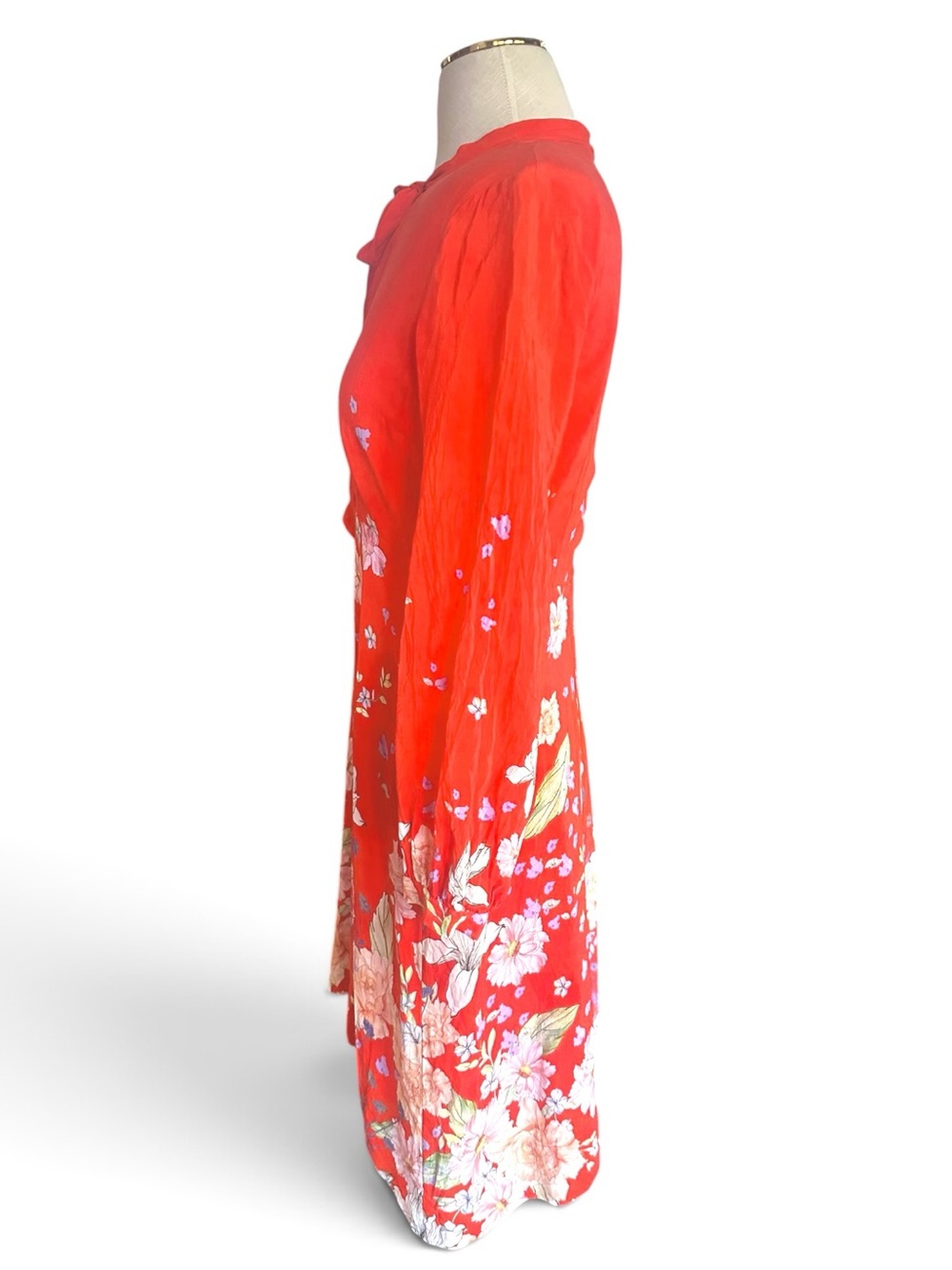 Anthropologie Moulinette Soeurs 100% Silk Floral Tie Neck Midi Dress Sz 6 - Picture 5 of 9